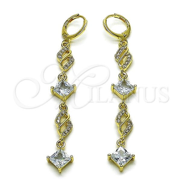 Oro Laminado Long Earring, Gold Filled Style with White Cubic Zirconia, Polished, Golden Finish, 02.323.0112
