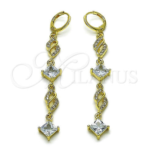 Oro Laminado Long Earring, Gold Filled Style with White Cubic Zirconia, Polished, Golden Finish, 02.323.0112