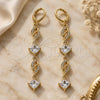 Oro Laminado Long Earring, Gold Filled Style with White Cubic Zirconia, Polished, Golden Finish, 02.323.0112