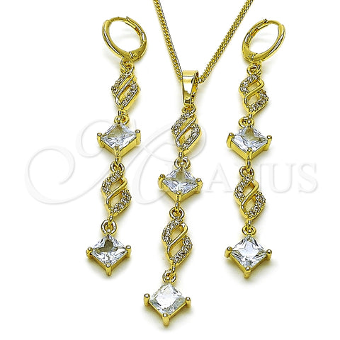 Oro Laminado Earring and Pendant Adult Set, Gold Filled Style with White Cubic Zirconia, Polished, Golden Finish, 10.323.0002