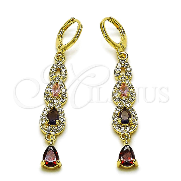 Oro Laminado Long Earring, Gold Filled Style Teardrop Design, with Multicolor and White Cubic Zirconia, Polished, Golden Finish, 02.323.0115