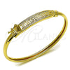 Oro Laminado Individual Bangle, Gold Filled Style Greek Key Design, with White Cubic Zirconia, Polished, Golden Finish, 07.237.0001.05 (Thickness, Size 5 (2.50 Diameter))