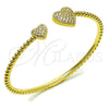 Oro Laminado Individual Bangle, Gold Filled Style Heart Design, with White Cubic Zirconia, Polished, Golden Finish, 07.237.0003