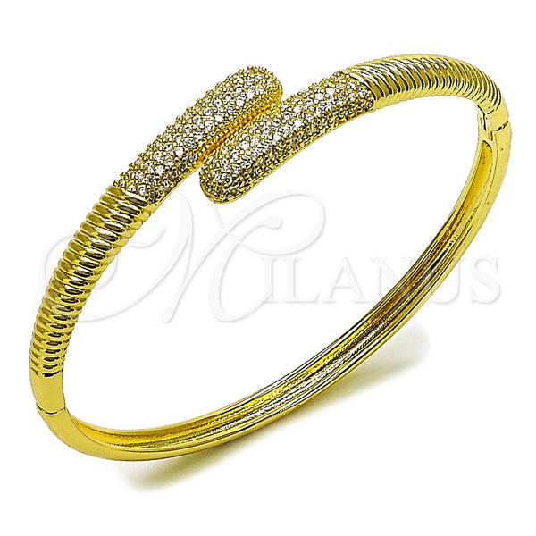 Oro Laminado Individual Bangle, Gold Filled Style with White Micro Pave, Polished, Golden Finish, 07.237.0004.04