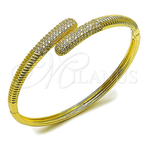 Oro Laminado Individual Bangle, Gold Filled Style with White Micro Pave, Polished, Golden Finish, 07.237.0004.04