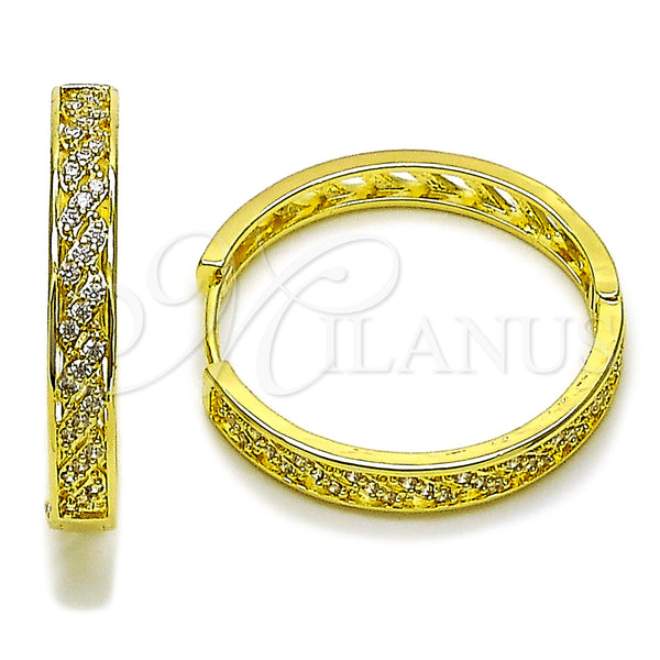 Gold Filled Hoop Earrings — Huggie Hoop Twist Design with White Cubic Zirconia — main product view — SKU 162854 | Oro Laminado aretes de aro — Huggie Hoop Twist diseño with blanco Cubic Zirconia — SKU 162854