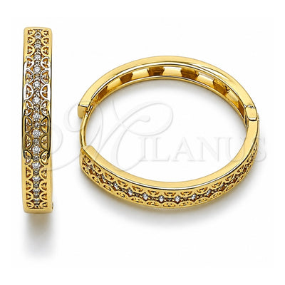 Oro Laminado Huggie Hoop, Gold Filled Style Filigree Design, with White Micro Pave, Polished, Golden Finish, 02.237.0037.30