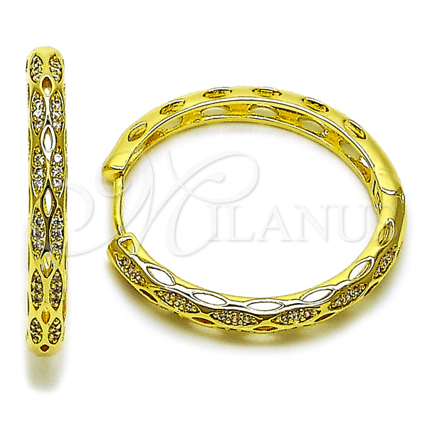 Gold Filled Hoop Earrings — Huggie Hoop with White Micro Pave Polished 02. — main product view — SKU 162856 | Oro Laminado aretes de aro — Huggie Hoop with blanco Micro Pave pulido 02. — SKU 162856
