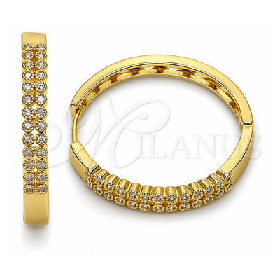 Oro Laminado Huggie Hoop, Gold Filled Style with White Cubic Zirconia, Polished, Golden Finish, 02.237.0039.35
