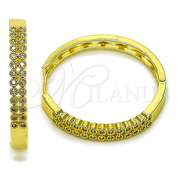 Gold Filled Hoop Earrings — Huggie Hoop with White Cubic Zirconia Polished 02. — main product view — SKU 162857 | Oro Laminado aretes de aro — Huggie Hoop with blanco Cubic Zirconia pulido 02. — SKU 162857
