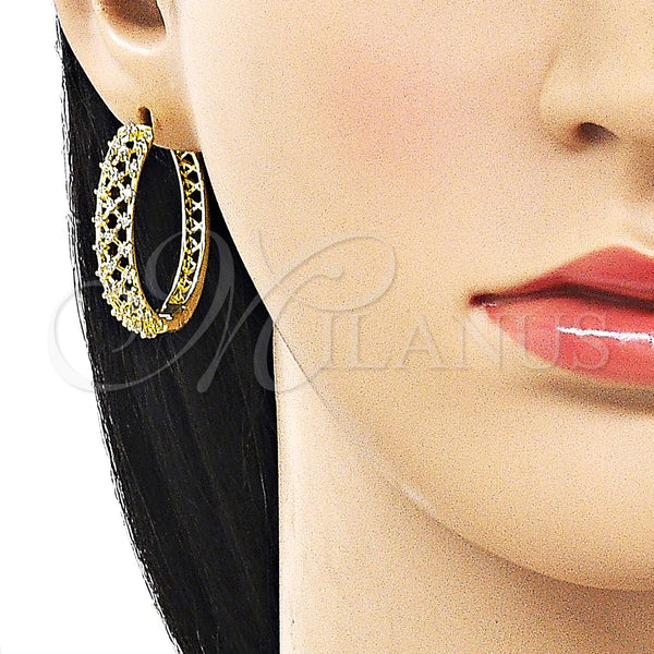 Gold Filled Hoop Earrings — Huggie Hoop Filigree Design with White Cubic Zirconia — alternate product view — SKU 162860 | Oro Laminado aretes de aro — Huggie Hoop Filigree diseño with blanco Cubic Zirconia — SKU 162860