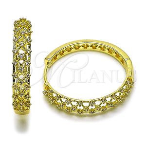 Gold Filled Hoop Earrings — Huggie Hoop Filigree Design with White Cubic Zirconia — main product view — SKU 162860 | Oro Laminado aretes de aro — Huggie Hoop Filigree diseño with blanco Cubic Zirconia — SKU 162860