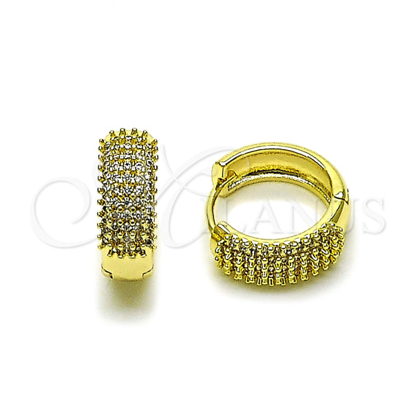Oro Laminado Huggie Hoop, Gold Filled Style with White Cubic Zirconia, Polished, Golden Finish, 02.237.0042.16