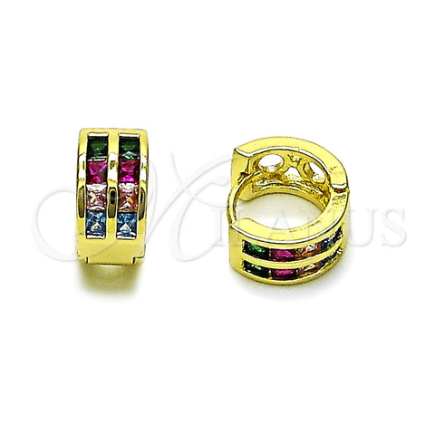 Oro Laminado Huggie Hoop, Gold Filled Style with Multicolor Cubic Zirconia, Polished, Golden Finish, 02.237.0043.15