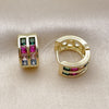 Oro Laminado Huggie Hoop, Gold Filled Style with Multicolor Cubic Zirconia, Polished, Golden Finish, 02.237.0043.15