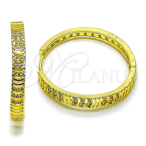 Gold Filled Hoop Earrings — Huggie Hoop with White Micro Pave Polished 02. — main product view — SKU 162870 | Oro Laminado aretes de aro — Huggie Hoop with blanco Micro Pave pulido 02. — SKU 162870