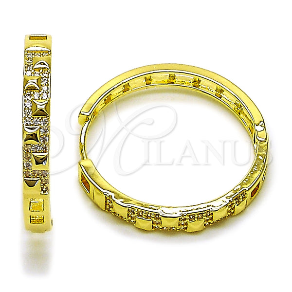 Gold Filled Hoop Earrings — Huggie Hoop with White Micro Pave Polished 02. — main product view — SKU 162871 | Oro Laminado aretes de aro — Huggie Hoop with blanco Micro Pave pulido 02. — SKU 162871
