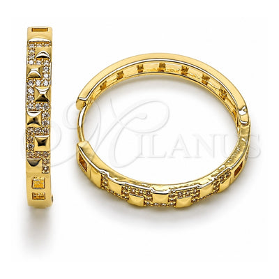 Oro Laminado Huggie Hoop, Gold Filled Style with White Micro Pave, Polished, Golden Finish, 02.237.0052.30