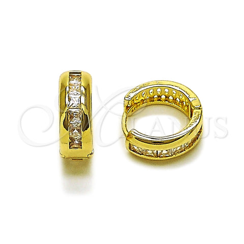 Oro Laminado Huggie Hoop, Gold Filled Style with White Cubic Zirconia, Polished, Golden Finish, 02.266.0063.15