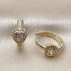 Oro Laminado Huggie Hoop, Gold Filled Style Heart and Cluster Design, with White Cubic Zirconia and White Micro Pave, Polished, Golden Finish, 02.266.0064.20