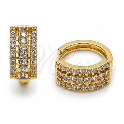 Oro Laminado Huggie Hoop, Gold Filled Style with White Cubic Zirconia, Polished, Golden Finish, 02.266.0065.18