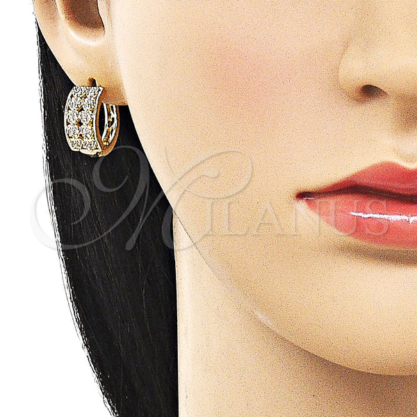 Gold Filled Hoop Earrings — Huggie Hoop Heart Design with White Cubic Zirconia — alternate product view — SKU 162877 | Oro Laminado aretes de aro — Huggie Hoop corazón diseño with blanco Cubic Zirconia — SKU 162877