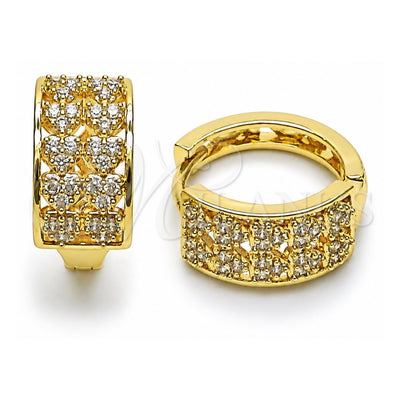 Oro Laminado Huggie Hoop, Gold Filled Style Heart Design, with White Cubic Zirconia, Polished, Golden Finish, 02.266.0066.18
