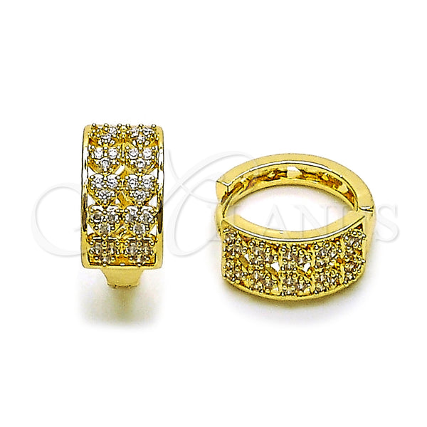 Gold Filled Hoop Earrings — Huggie Hoop Heart Design with White Cubic Zirconia — main product view — SKU 162877 | Oro Laminado aretes de aro — Huggie Hoop corazón diseño with blanco Cubic Zirconia — SKU 162877