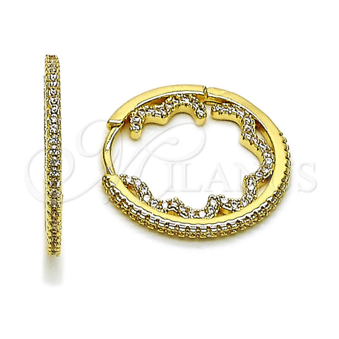 Oro Laminado Huggie Hoop, Gold Filled Style with White Cubic Zirconia, Polished, Golden Finish, 02.266.0071.25