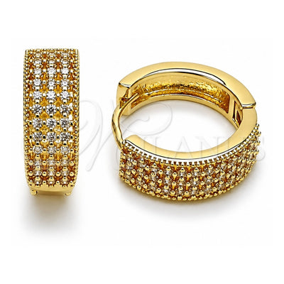 Oro Laminado Huggie Hoop, Gold Filled Style with White Cubic Zirconia, Polished, Golden Finish, 02.266.0074.18