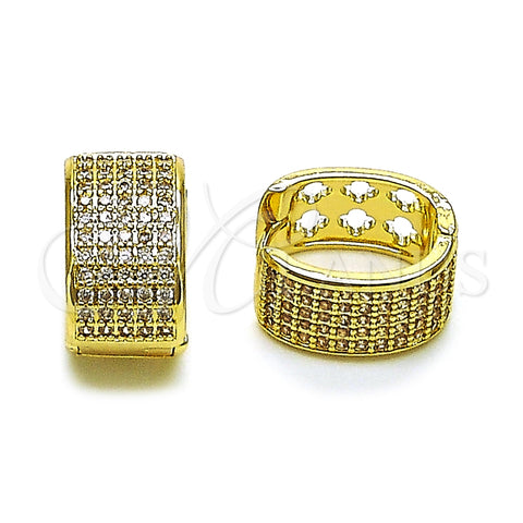 Oro Laminado Huggie Hoop, Gold Filled Style Four-leaf Clover Design, with White Cubic Zirconia, Polished, Golden Finish, 02.266.0076.14