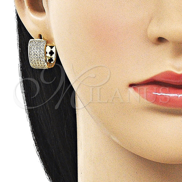 Gold Filled Hoop Earrings — Huggie Hoop Four-leaf Clover Design with White Cubic — alternate product view — SKU 162887 | Oro Laminado aretes de aro — Huggie Hoop Four-leaf Clover diseño with blanco Cubic — SKU 162887