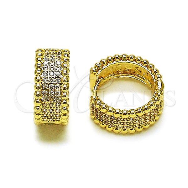 Oro Laminado Huggie Hoop, Gold Filled Style with White Cubic Zirconia, Polished, Golden Finish, 02.283.0355.18