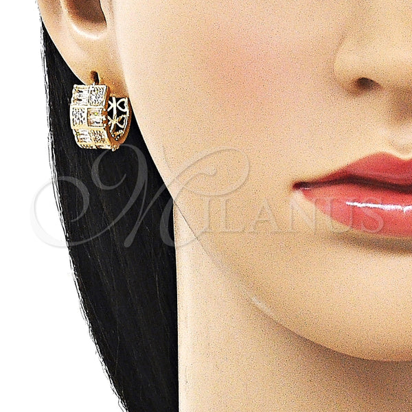Oro Laminado Huggie Hoop, Gold Filled Style Baguette Design, with White Cubic Zirconia, Polished, Golden Finish, 02.283.0356.18