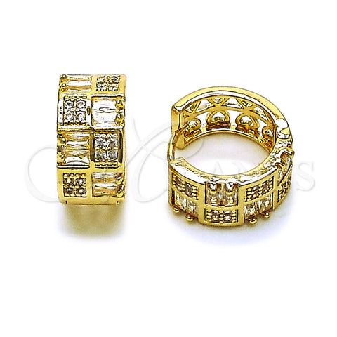 Oro Laminado Huggie Hoop, Gold Filled Style Baguette Design, with White Cubic Zirconia, Polished, Golden Finish, 02.283.0356.18