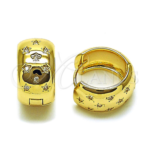 Oro Laminado Huggie Hoop, Gold Filled Style Star Design, with White Cubic Zirconia, Polished, Golden Finish, 02.283.0358.20