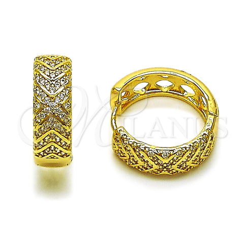 Oro Laminado Huggie Hoop, Gold Filled Style with White Cubic Zirconia, Polished, Golden Finish, 02.283.0359.22