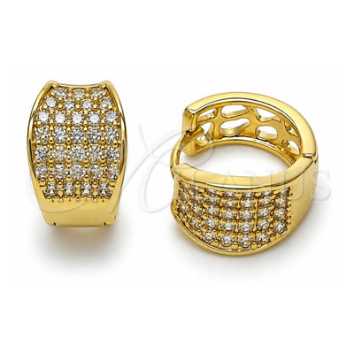 Oro Laminado Huggie Hoop, Gold Filled Style with White Cubic Zirconia, Polished, Golden Finish, 02.283.0360.16