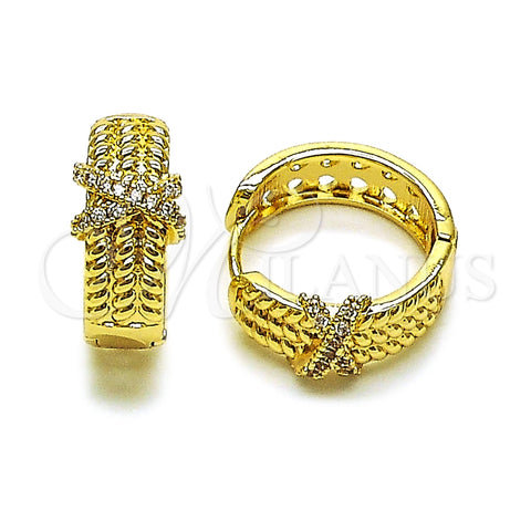 Oro Laminado Huggie Hoop, Gold Filled Style with White Cubic Zirconia, Polished, Golden Finish, 02.283.0361.20