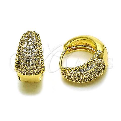 Oro Laminado Huggie Hoop, Gold Filled Style with White Cubic Zirconia, Polished, Golden Finish, 02.283.0365.20