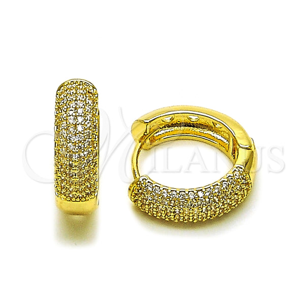 Oro Laminado Huggie Hoop, Gold Filled Style with White Micro Pave, Polished, Golden Finish, 02.283.0366.20