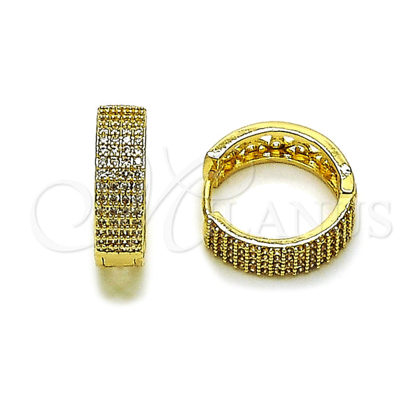 Oro Laminado Huggie Hoop, Gold Filled Style with White Micro Pave, Polished, Golden Finish, 02.283.0368.18
