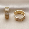 Oro Laminado Huggie Hoop, Gold Filled Style with White Micro Pave, Polished, Golden Finish, 02.283.0370.20