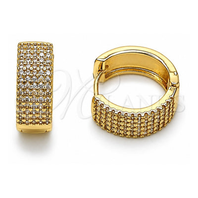 Oro Laminado Huggie Hoop, Gold Filled Style with White Micro Pave, Polished, Golden Finish, 02.283.0370.20
