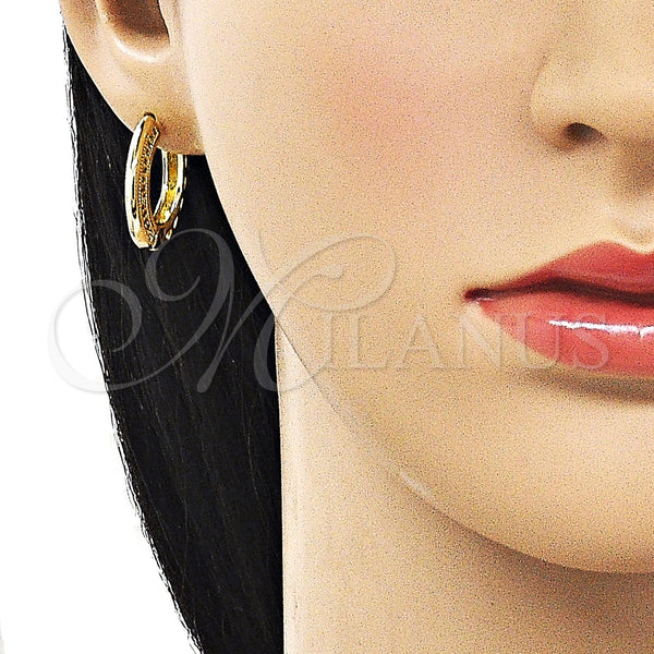 Gold Filled Hoop Earrings — Huggie Hoop Heart Design with White Micro Pave — alternate product view — SKU 162904 | Oro Laminado aretes de aro — Huggie Hoop corazón diseño with blanco Micro Pave — SKU 162904
