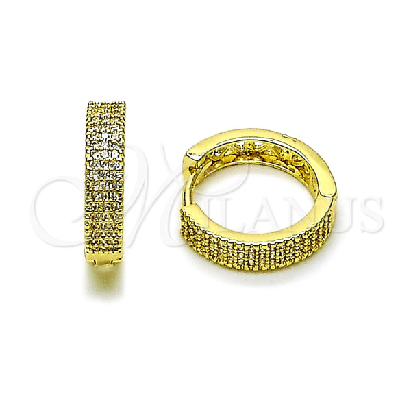 Oro Laminado Huggie Hoop, Gold Filled Style with White Micro Pave, Polished, Golden Finish, 02.283.0372.18