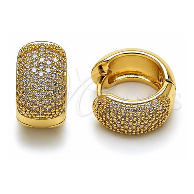Oro Laminado Huggie Hoop, Gold Filled Style with White Cubic Zirconia, Polished, Golden Finish, 02.283.0373.18