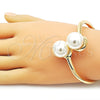 Oro Laminado Individual Bangle, Gold Filled Style Ball Design, with Ivory Pearl, Polished, Golden Finish, 07.215.0027.04 (35 MM Thickness, Size 4 (2.25 Diameter))