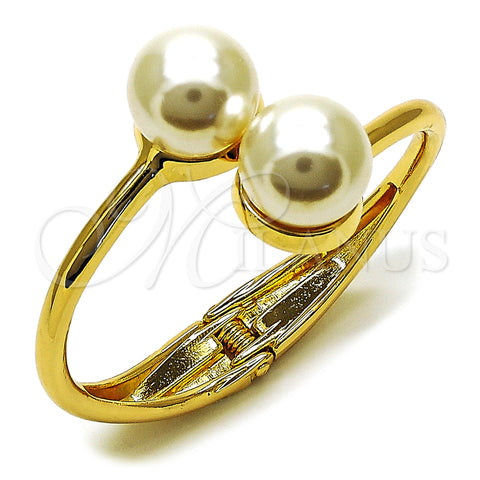 Oro Laminado Individual Bangle, Gold Filled Style Ball Design, with Ivory Pearl, Polished, Golden Finish, 07.215.0027.04 (35 MM Thickness, Size 4 (2.25 Diameter))