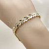 Oro Laminado Solid Bracelet, Gold Filled Style Four-leaf Clover Design, Diamond Cutting Finish, Golden Finish, 03.213.0406.07